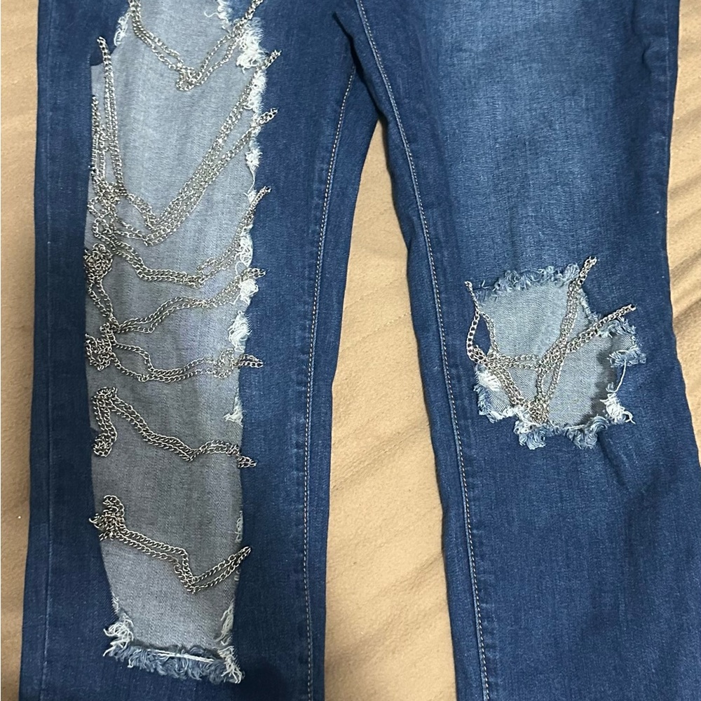 Fashion Nova Blue Skinny Distressed Jeans